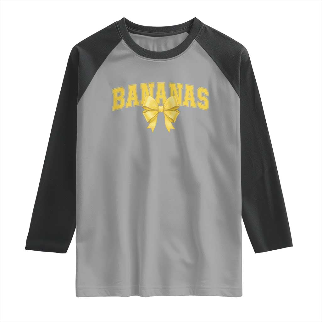 Funny Bananas Coquette Bow Baseball Player Raglan Shirt - Wonder Print Shop