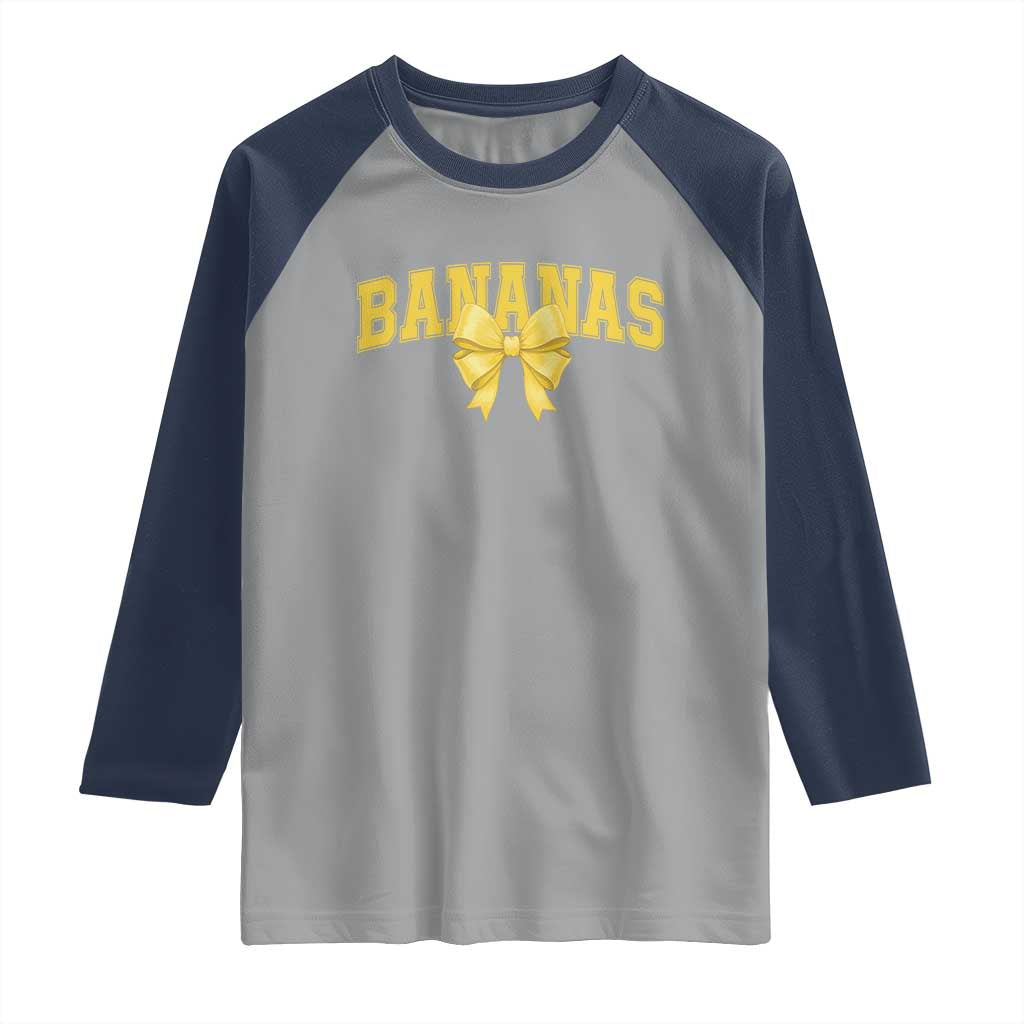 Funny Bananas Coquette Bow Baseball Player Raglan Shirt - Wonder Print Shop
