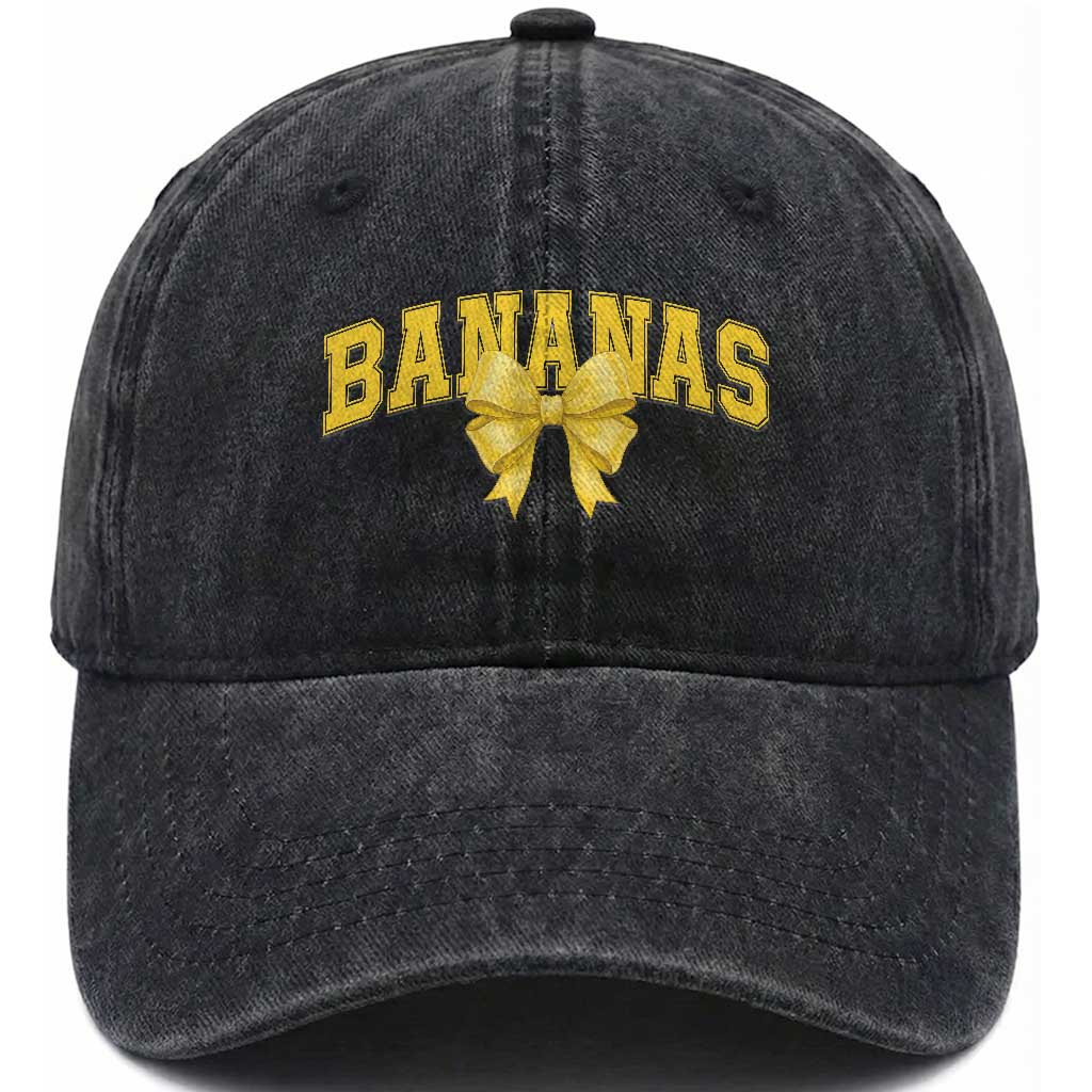 Funny Bananas Coquette Bow Baseball Player Washed Cotton Baseball Cap