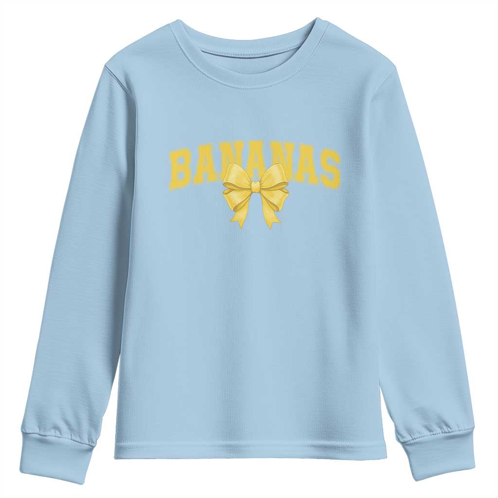 Funny Bananas Coquette Bow Baseball Player Youth Sweatshirt - Wonder Print Shop