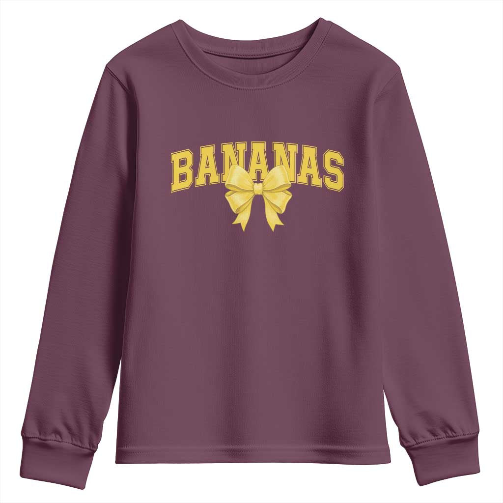 Funny Bananas Coquette Bow Baseball Player Youth Sweatshirt - Wonder Print Shop
