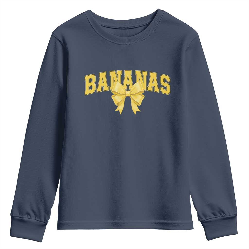Funny Bananas Coquette Bow Baseball Player Youth Sweatshirt - Wonder Print Shop