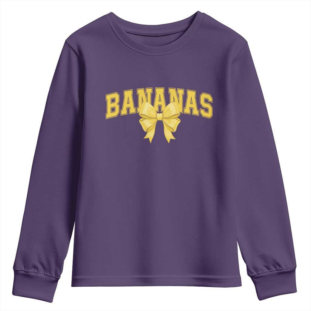 Funny Bananas Coquette Bow Baseball Player Youth Sweatshirt - Wonder Print Shop