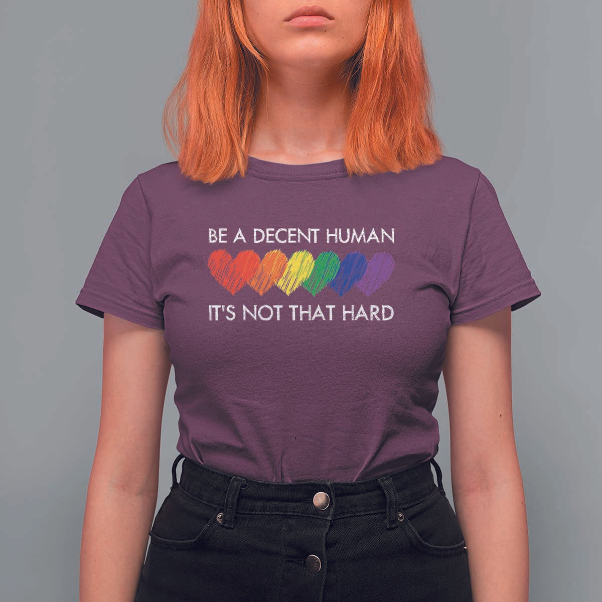 LGBTQ Be A Decent Human Its Not That Hard T Shirt For Women Rainbow Hearts