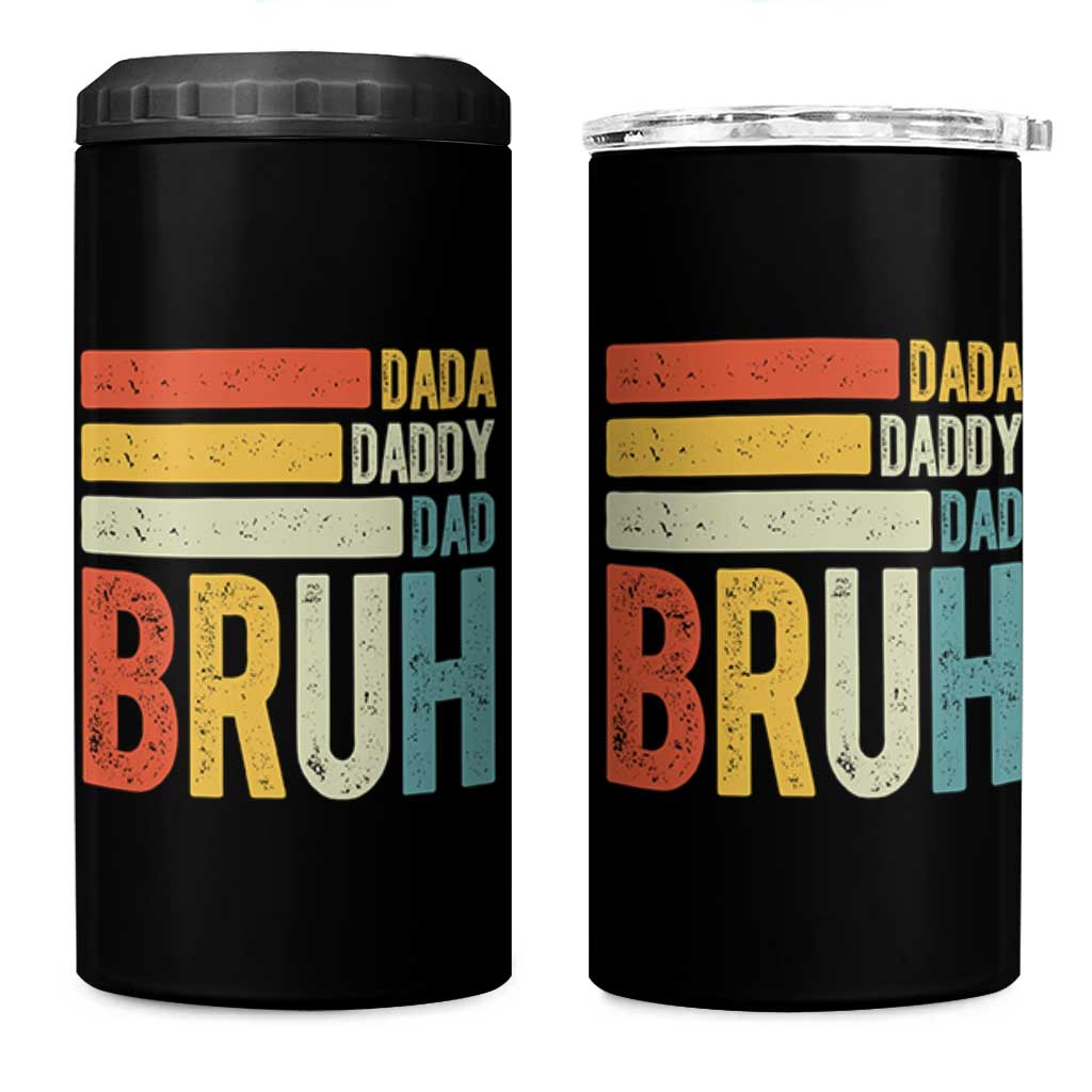 Funny Dada Daddy Dad Bruh 4 in 1 Can Cooler Tumbler Fathers Day Vintage Stripes