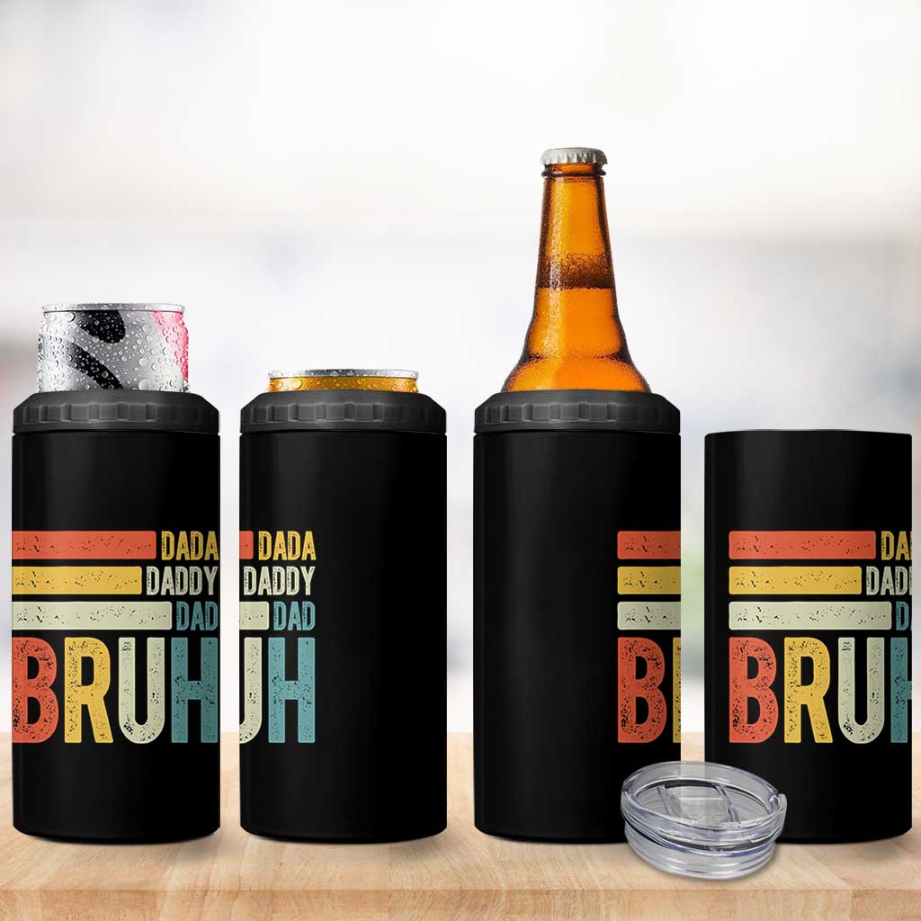 Funny Dada Daddy Dad Bruh 4 in 1 Can Cooler Tumbler Fathers Day Vintage Stripes
