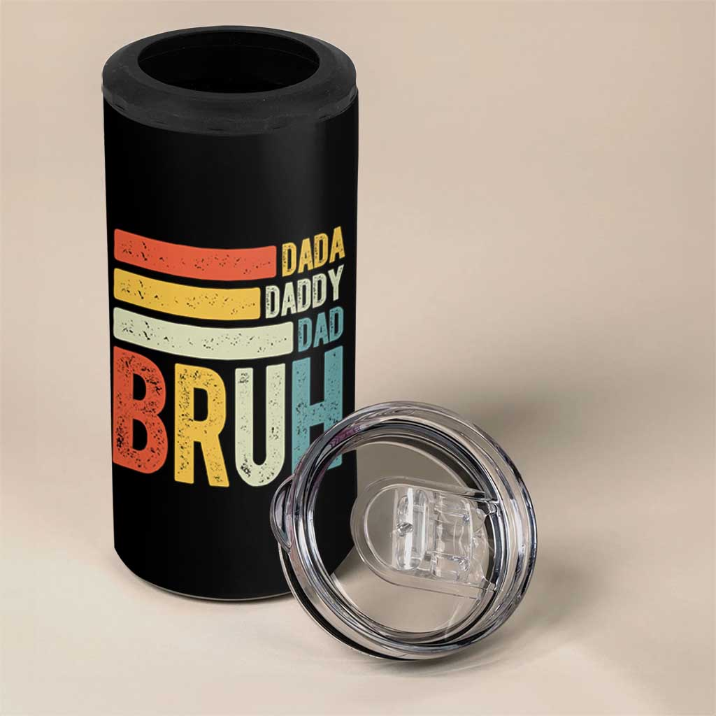 Funny Dada Daddy Dad Bruh 4 in 1 Can Cooler Tumbler Fathers Day Vintage Stripes
