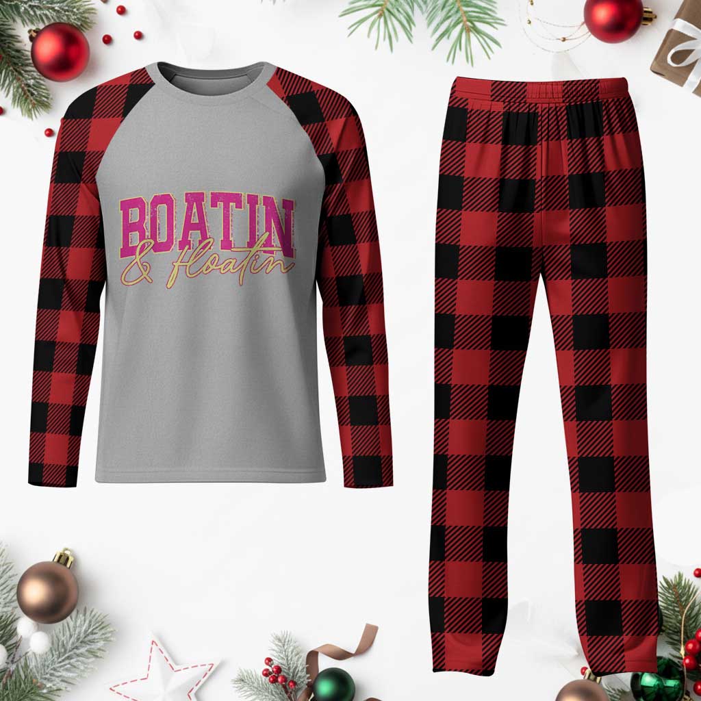 Funny Boating And Floatin Plaid Pajama Set Summer Vacation Boat Lake Life - Wonder Print Shop