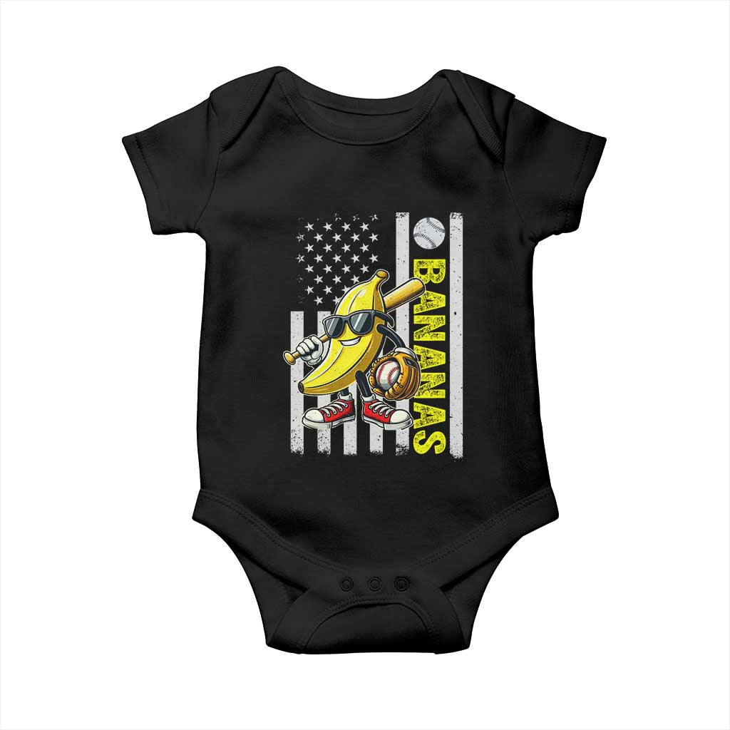 Funny Bananas Lover Baseball Vintage American Flag Baby Onesie - Wonder Print Shop