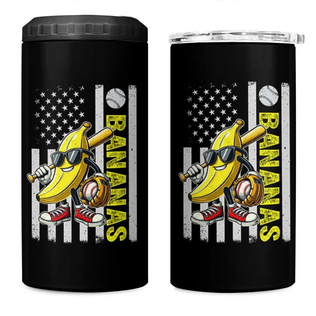 Funny Bananas Lover Baseball Vintage American Flag 4 in 1 Can Cooler Tumbler - Wonder Print Shop