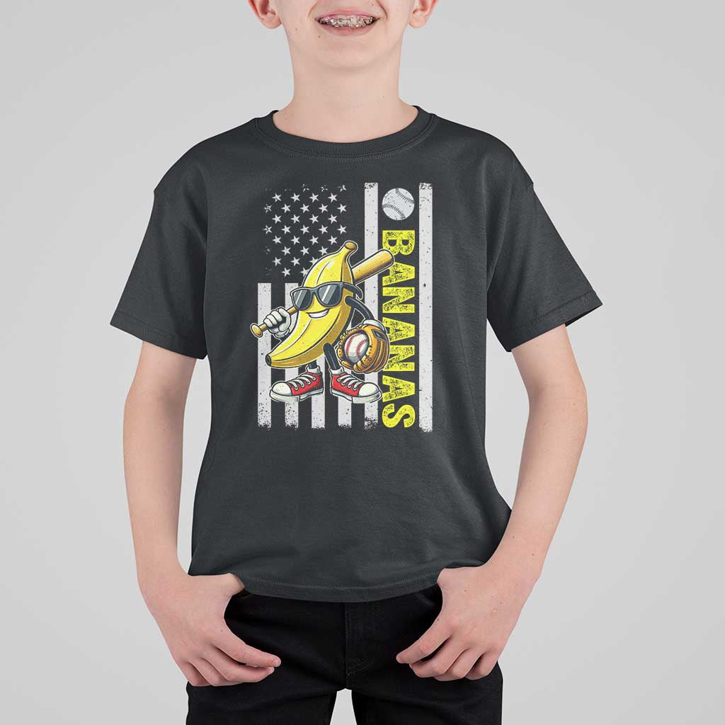 Funny Bananas Lover Baseball Vintage American Flag T Shirt For Kid - Wonder Print Shop