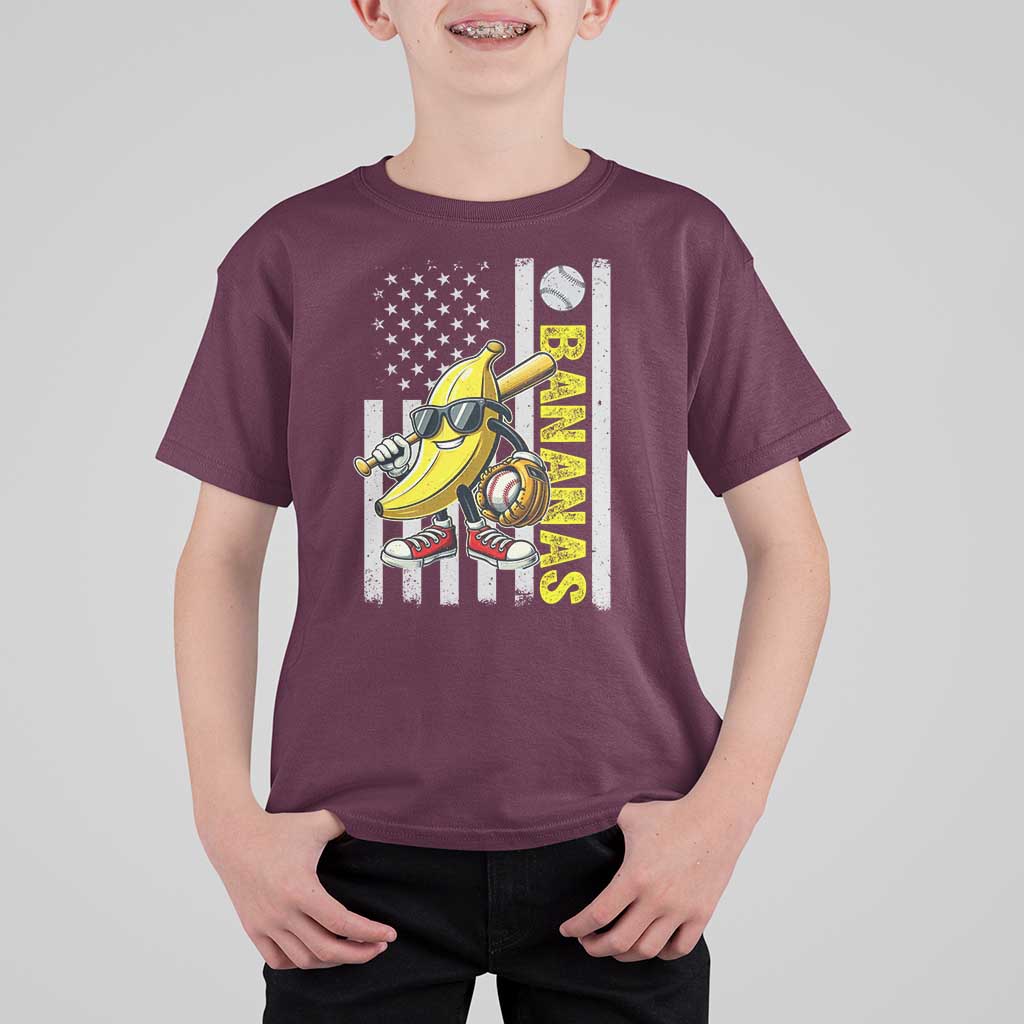 Funny Bananas Lover Baseball Vintage American Flag T Shirt For Kid - Wonder Print Shop