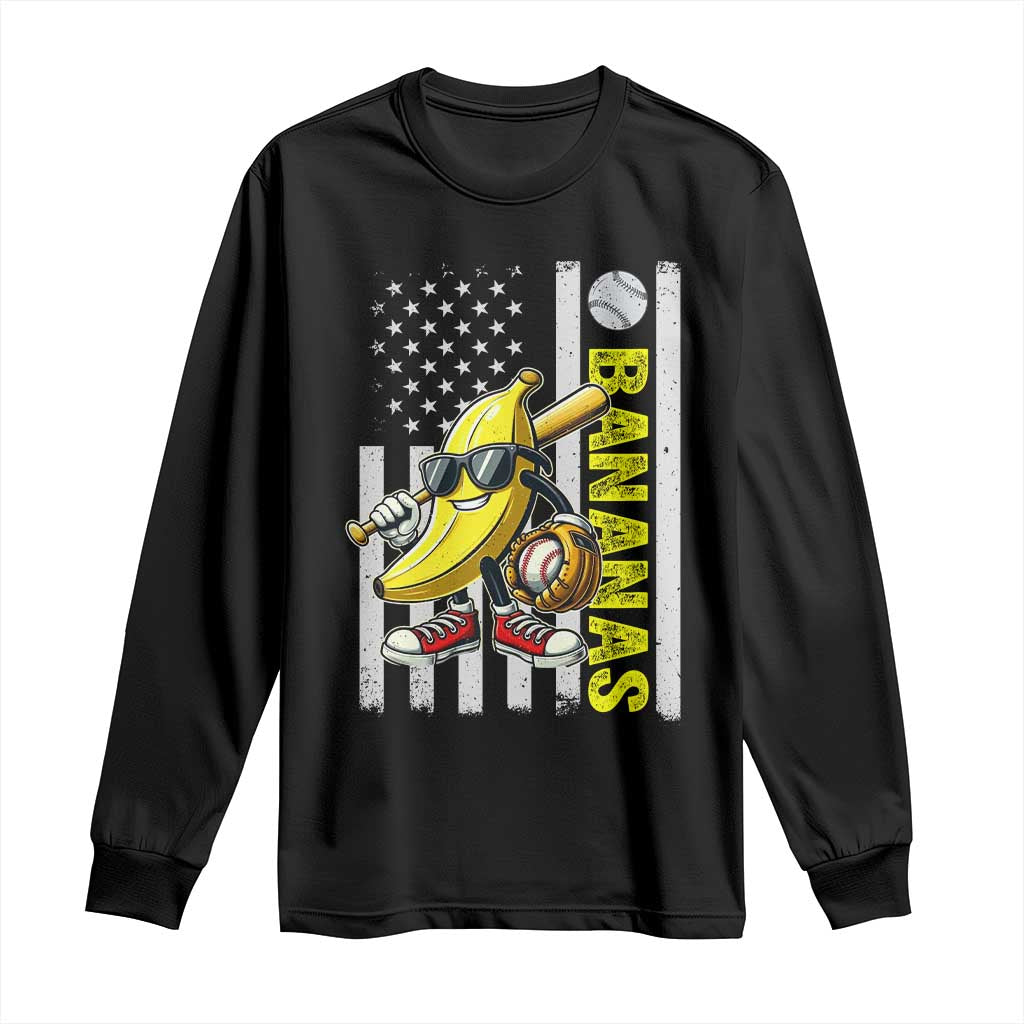 Funny Bananas Lover Baseball Vintage American Flag Long Sleeve Shirt - Wonder Print Shop