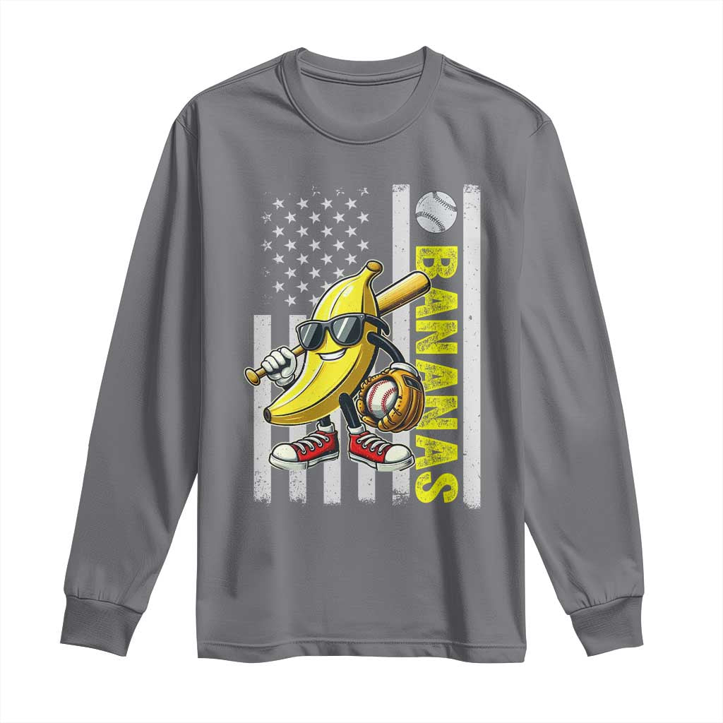 Funny Bananas Lover Baseball Vintage American Flag Long Sleeve Shirt - Wonder Print Shop