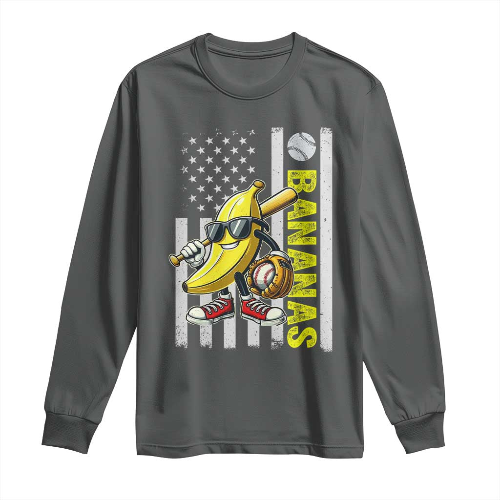 Funny Bananas Lover Baseball Vintage American Flag Long Sleeve Shirt - Wonder Print Shop