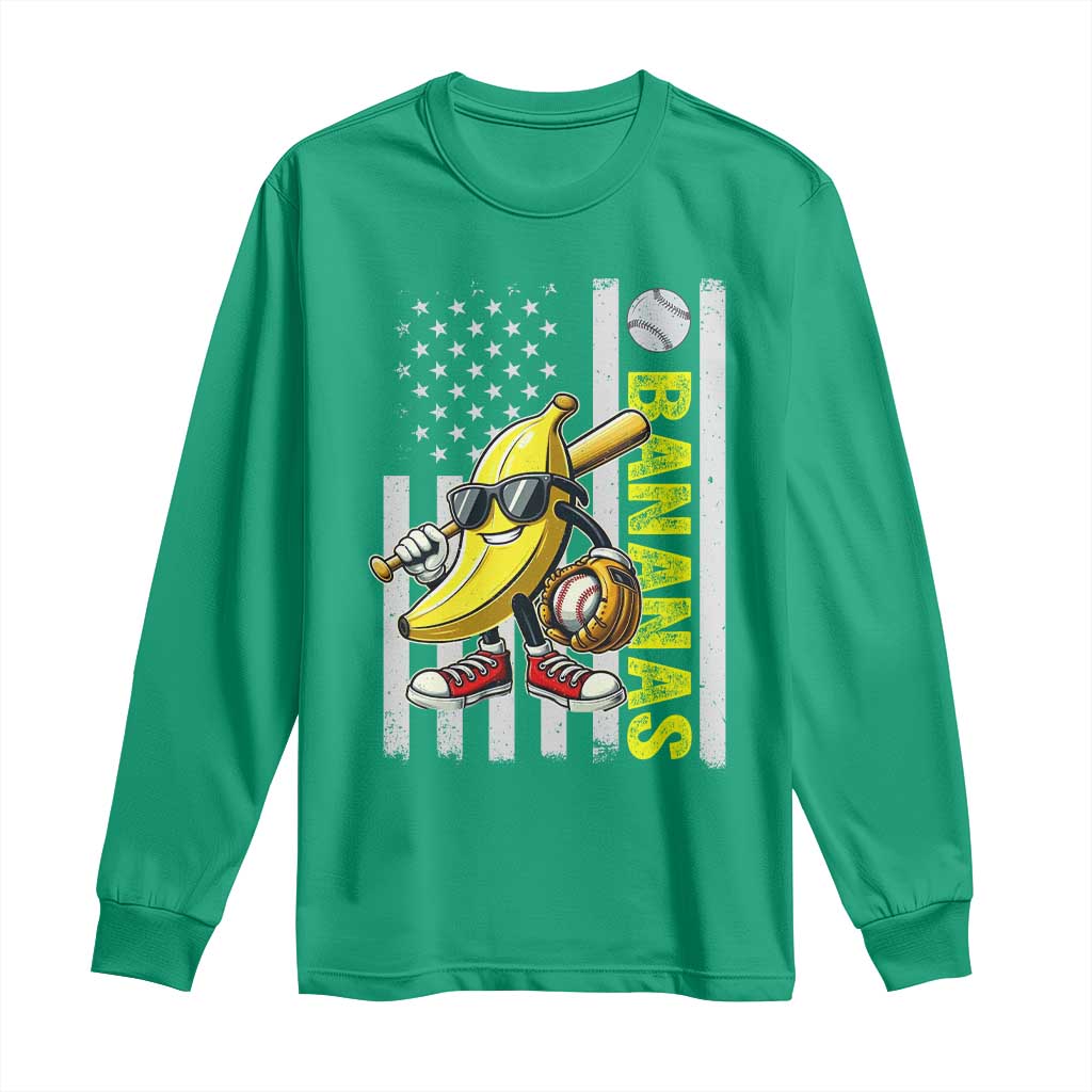 Funny Bananas Lover Baseball Vintage American Flag Long Sleeve Shirt - Wonder Print Shop