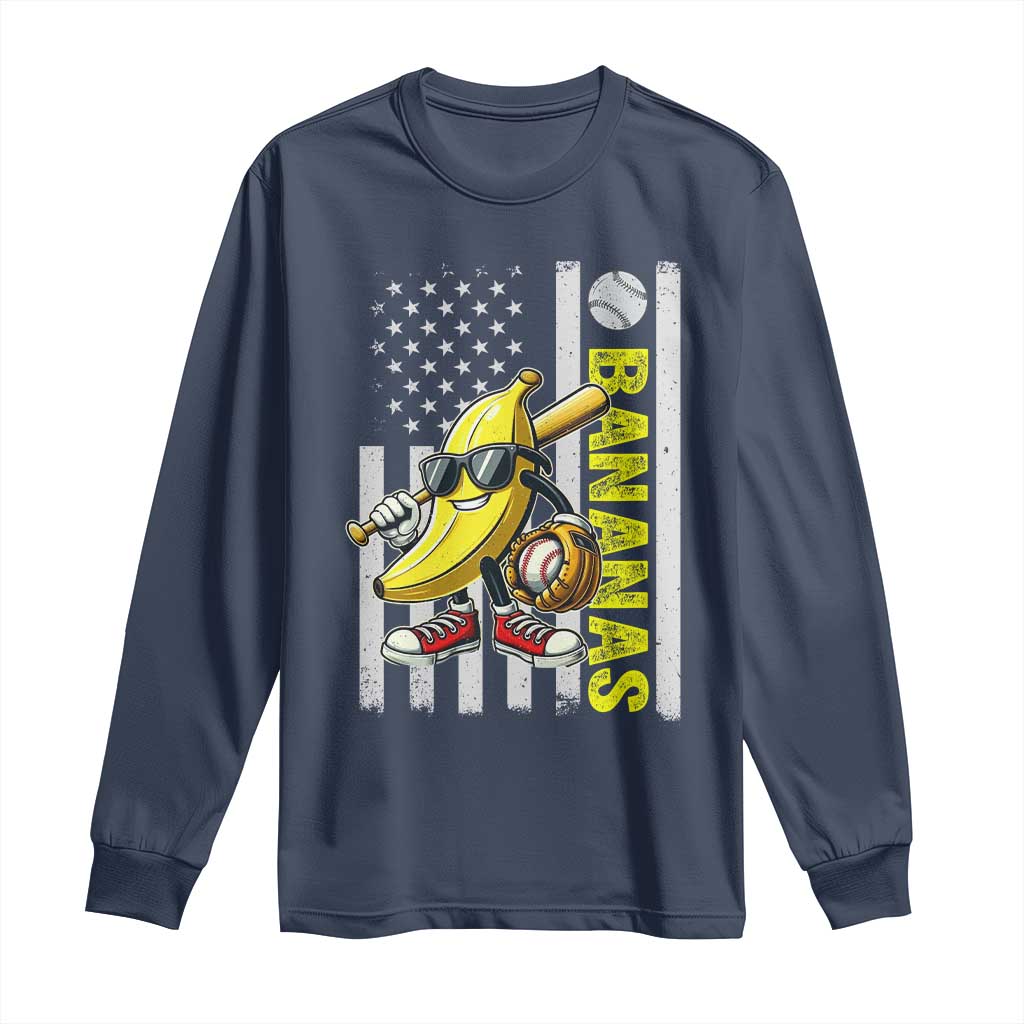 Funny Bananas Lover Baseball Vintage American Flag Long Sleeve Shirt - Wonder Print Shop