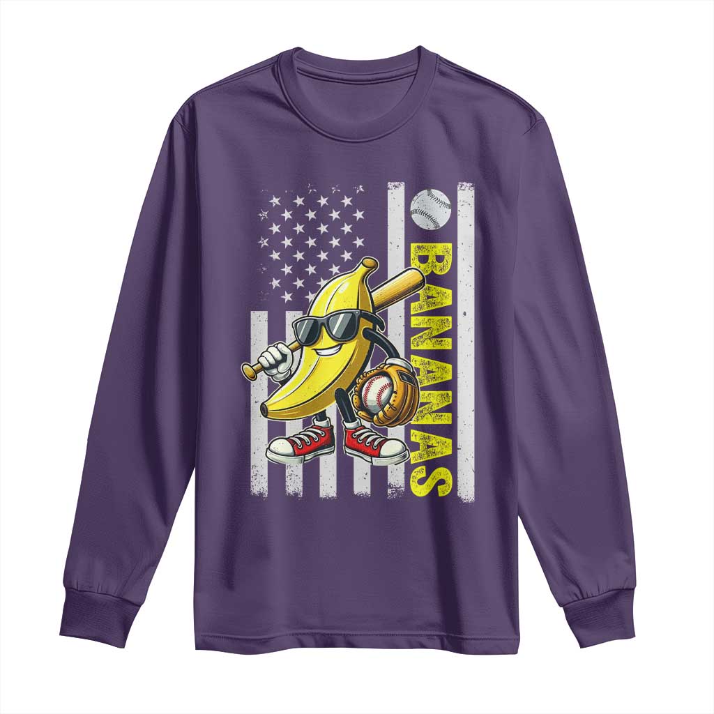 Funny Bananas Lover Baseball Vintage American Flag Long Sleeve Shirt - Wonder Print Shop