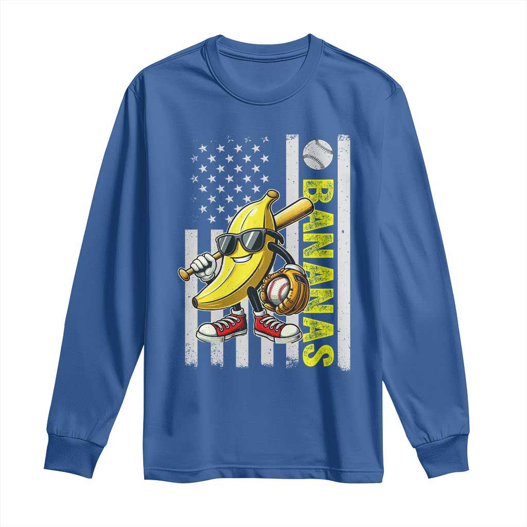 Funny Bananas Lover Baseball Vintage American Flag Long Sleeve Shirt - Wonder Print Shop
