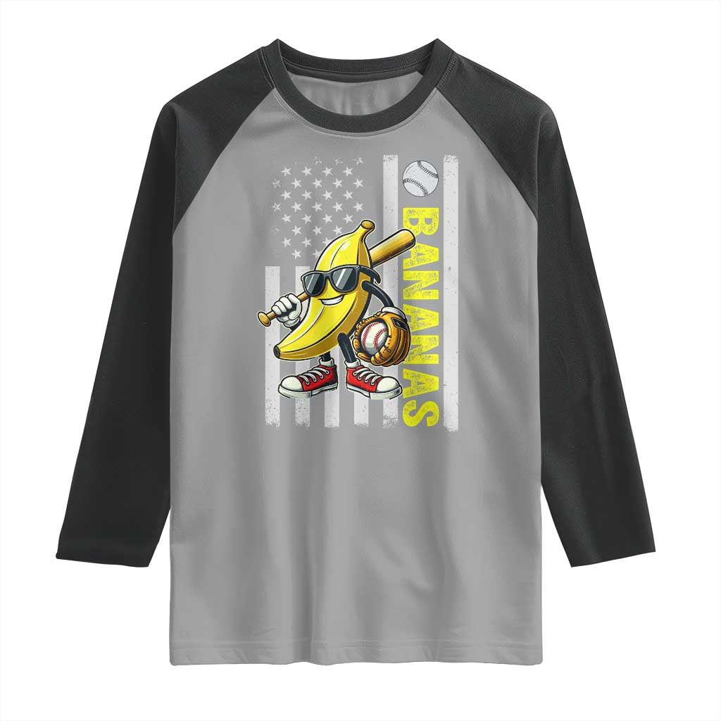 Funny Bananas Lover Baseball Vintage American Flag Raglan Shirt - Wonder Print Shop