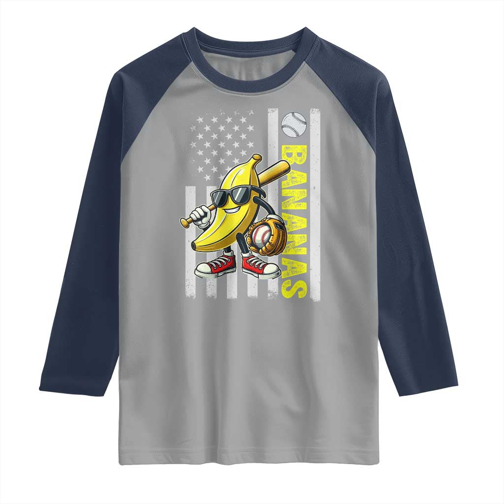 Funny Bananas Lover Baseball Vintage American Flag Raglan Shirt - Wonder Print Shop