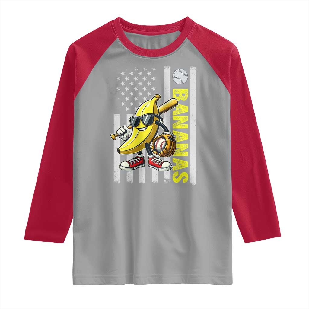 Funny Bananas Lover Baseball Vintage American Flag Raglan Shirt - Wonder Print Shop