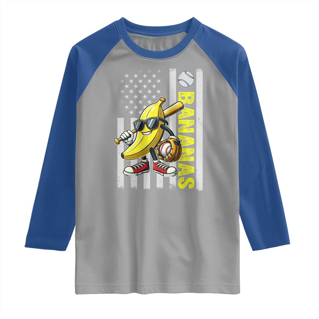 Funny Bananas Lover Baseball Vintage American Flag Raglan Shirt - Wonder Print Shop