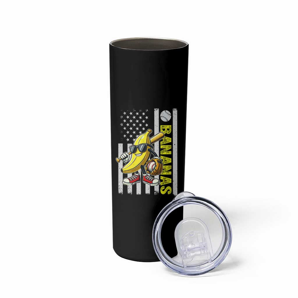 Funny Bananas Lover Baseball Vintage American Flag Skinny Tumbler - Wonder Print Shop
