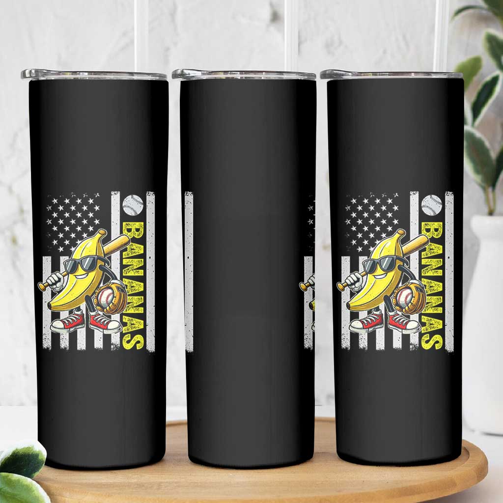 Funny Bananas Lover Baseball Vintage American Flag Skinny Tumbler - Wonder Print Shop