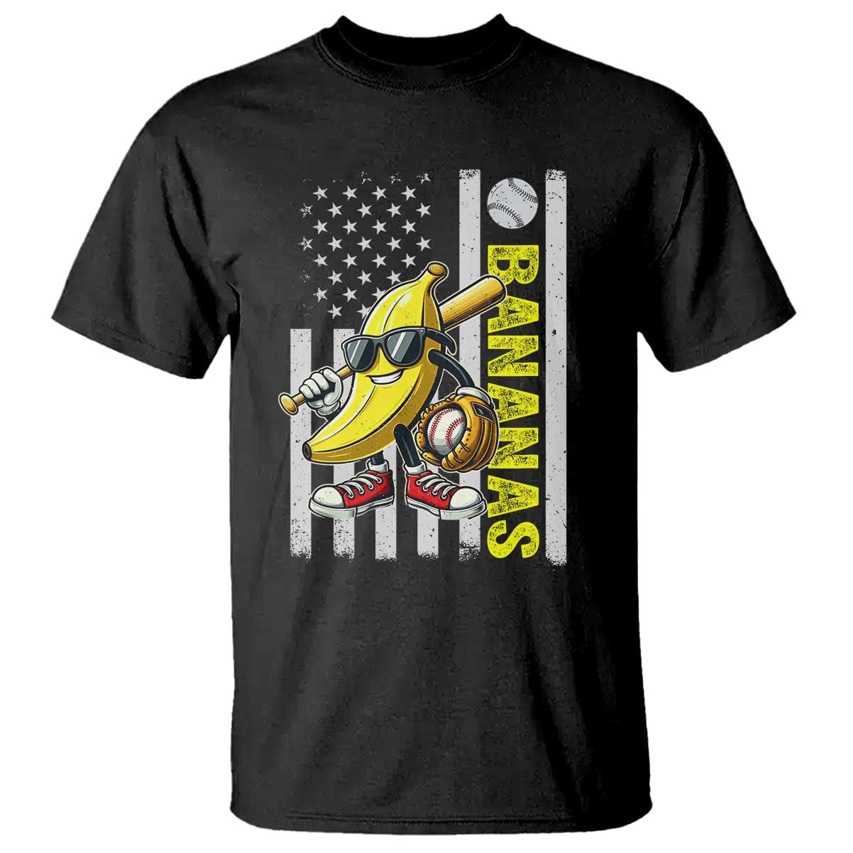 Funny Bananas Lover Baseball Vintage American Flag T Shirt - Wonder Print Shop