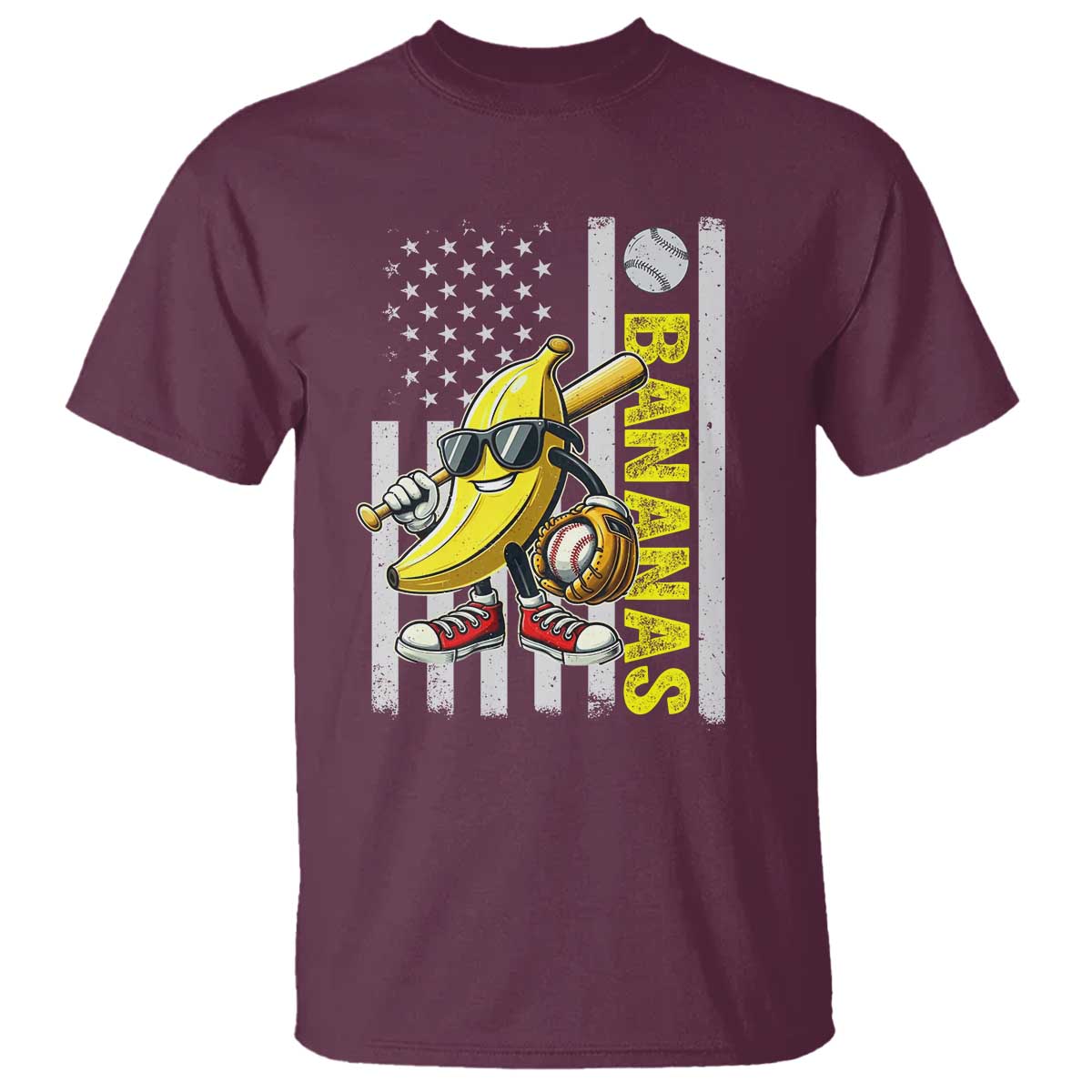 Funny Bananas Lover Baseball Vintage American Flag T Shirt - Wonder Print Shop