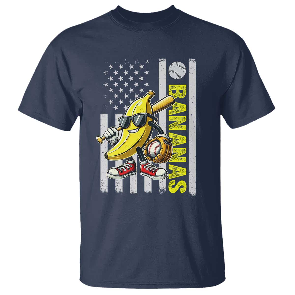 Funny Bananas Lover Baseball Vintage American Flag T Shirt - Wonder Print Shop