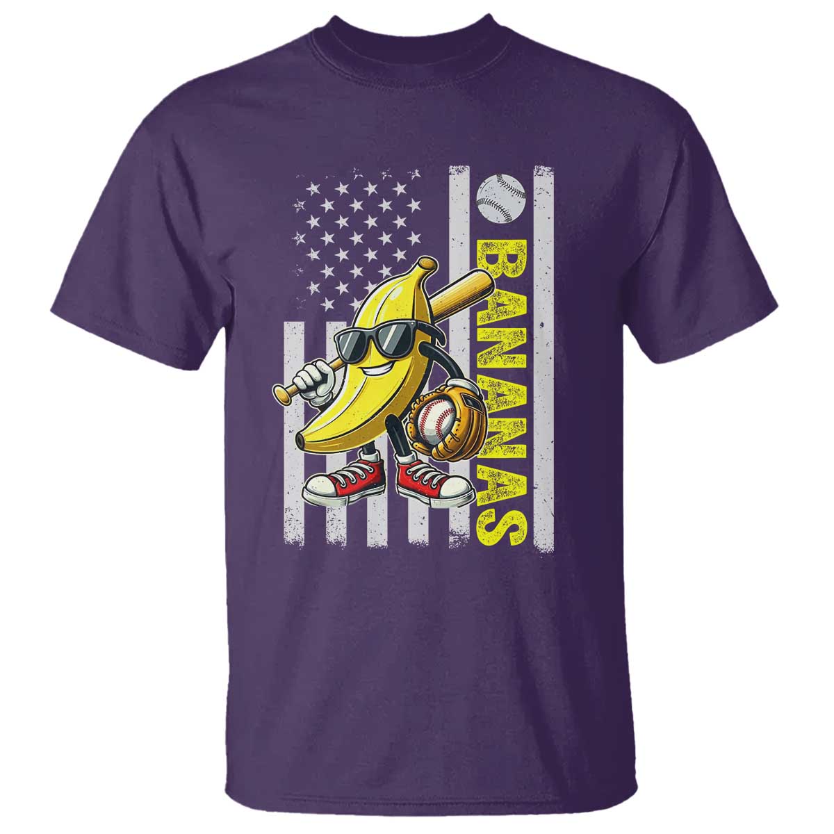 Funny Bananas Lover Baseball Vintage American Flag T Shirt - Wonder Print Shop