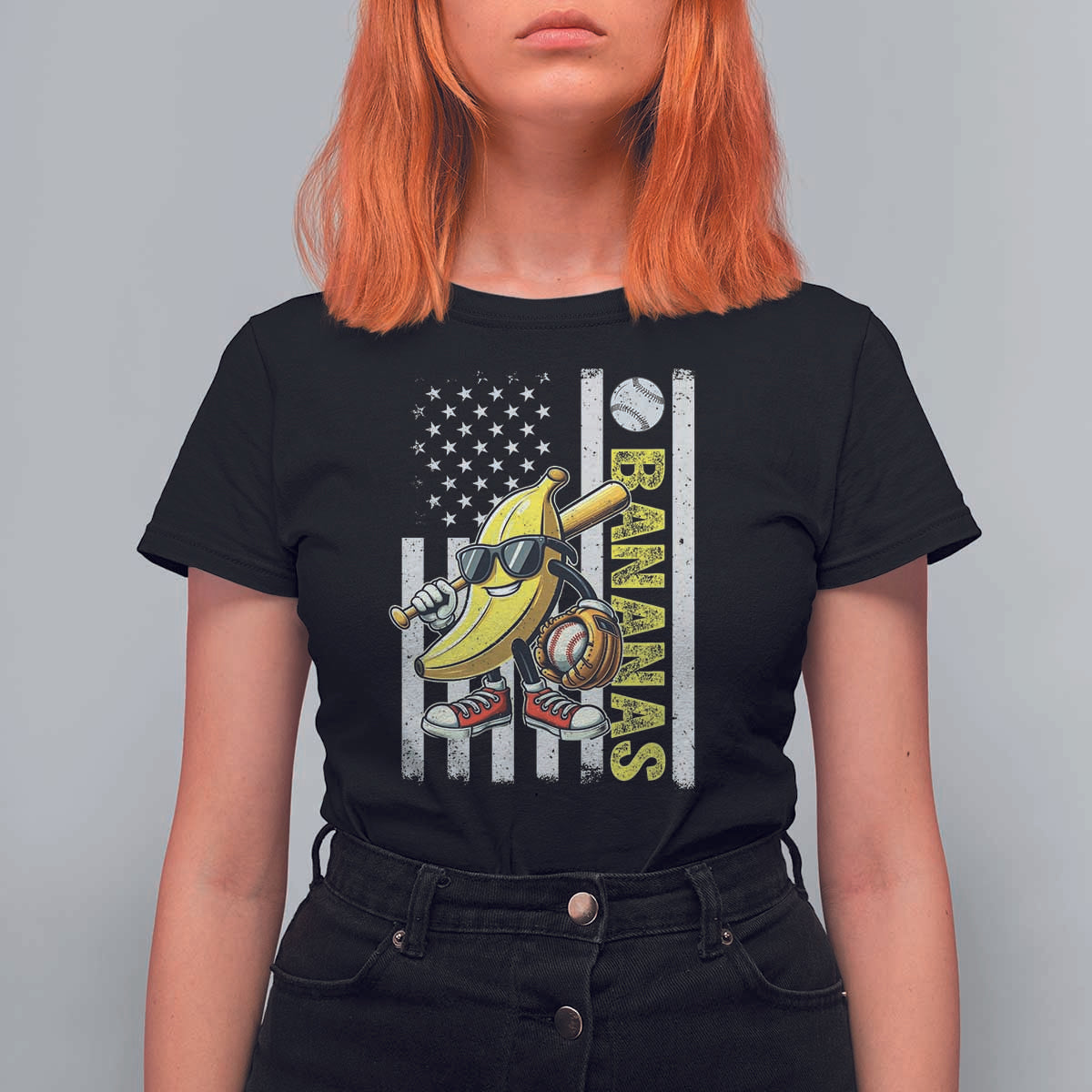 Funny Bananas Lover Baseball Vintage American Flag T Shirt For Women - Wonder Print Shop