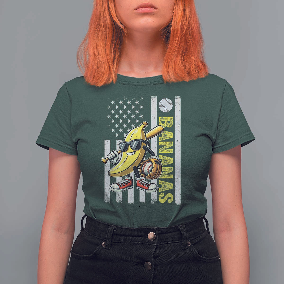 Funny Bananas Lover Baseball Vintage American Flag T Shirt For Women - Wonder Print Shop