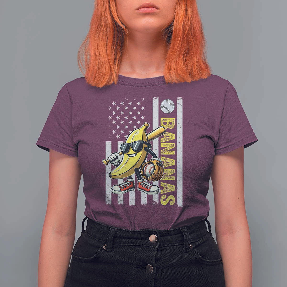 Funny Bananas Lover Baseball Vintage American Flag T Shirt For Women - Wonder Print Shop