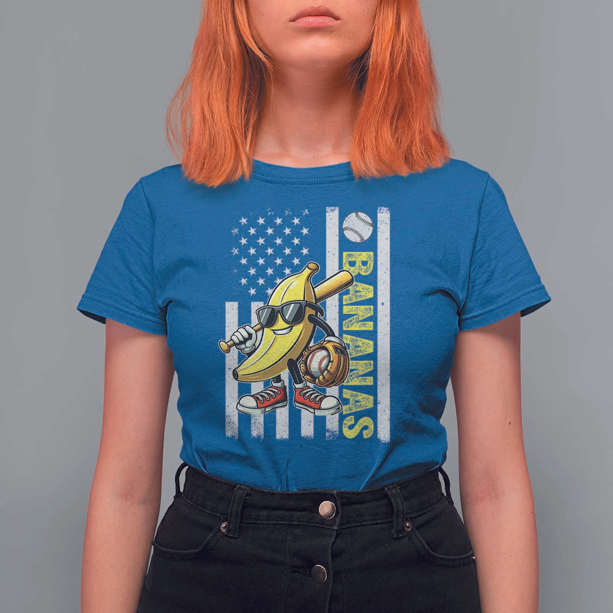 Funny Bananas Lover Baseball Vintage American Flag T Shirt For Women - Wonder Print Shop