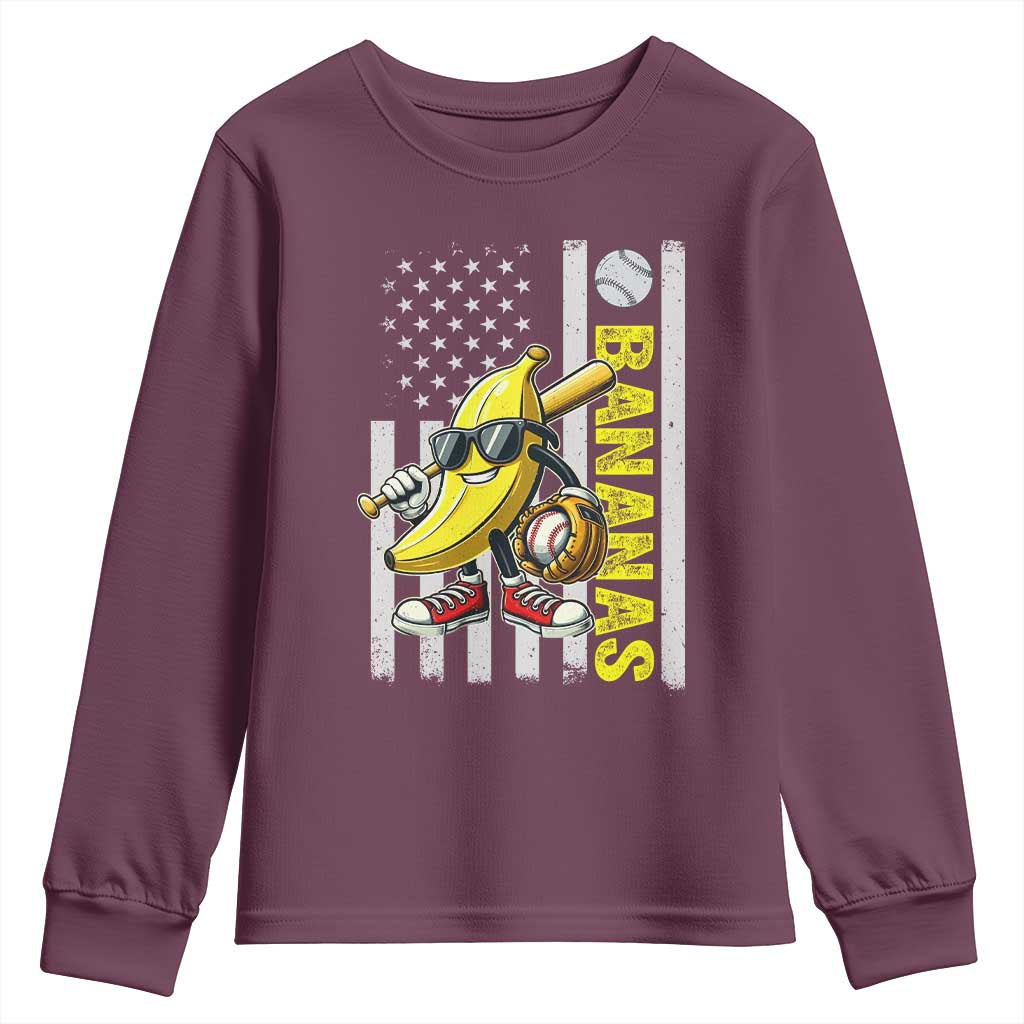 Funny Bananas Lover Baseball Vintage American Flag Youth Sweatshirt - Wonder Print Shop