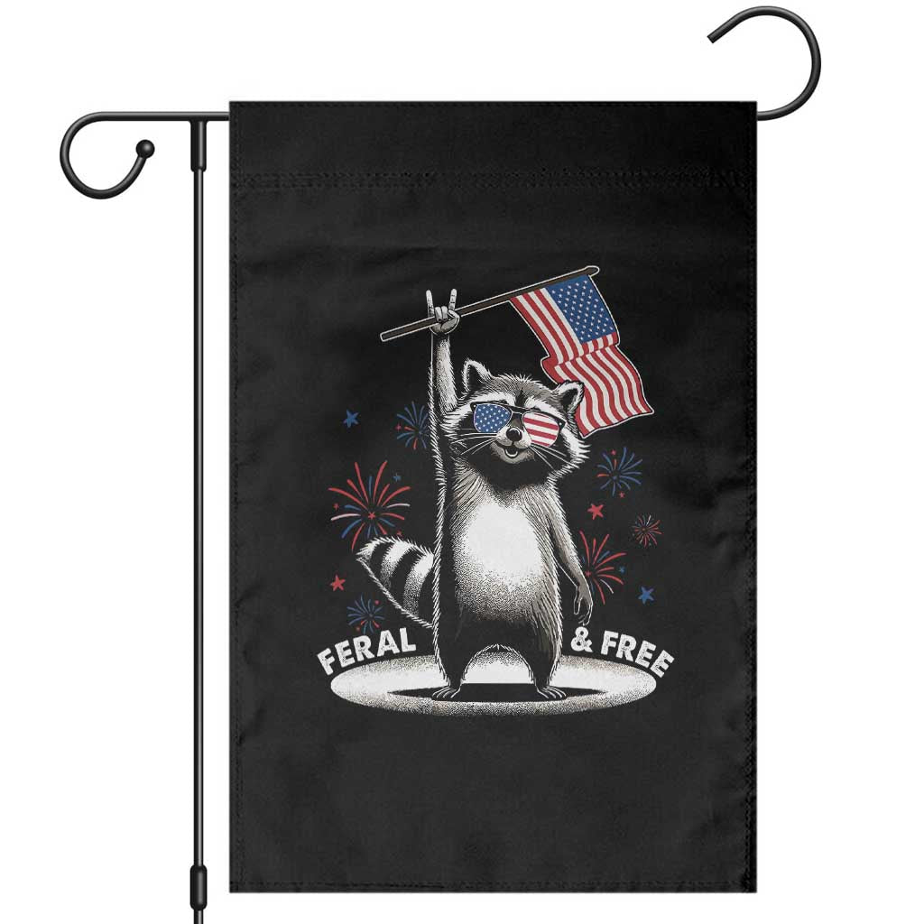 Funny Feral And Free Garden Flag 4th of July Patriotic Raccoon With American Flag Fireworks - Wonder Print Shop