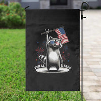 Funny Feral And Free Garden Flag 4th of July Patriotic Raccoon With American Flag Fireworks - Wonder Print Shop