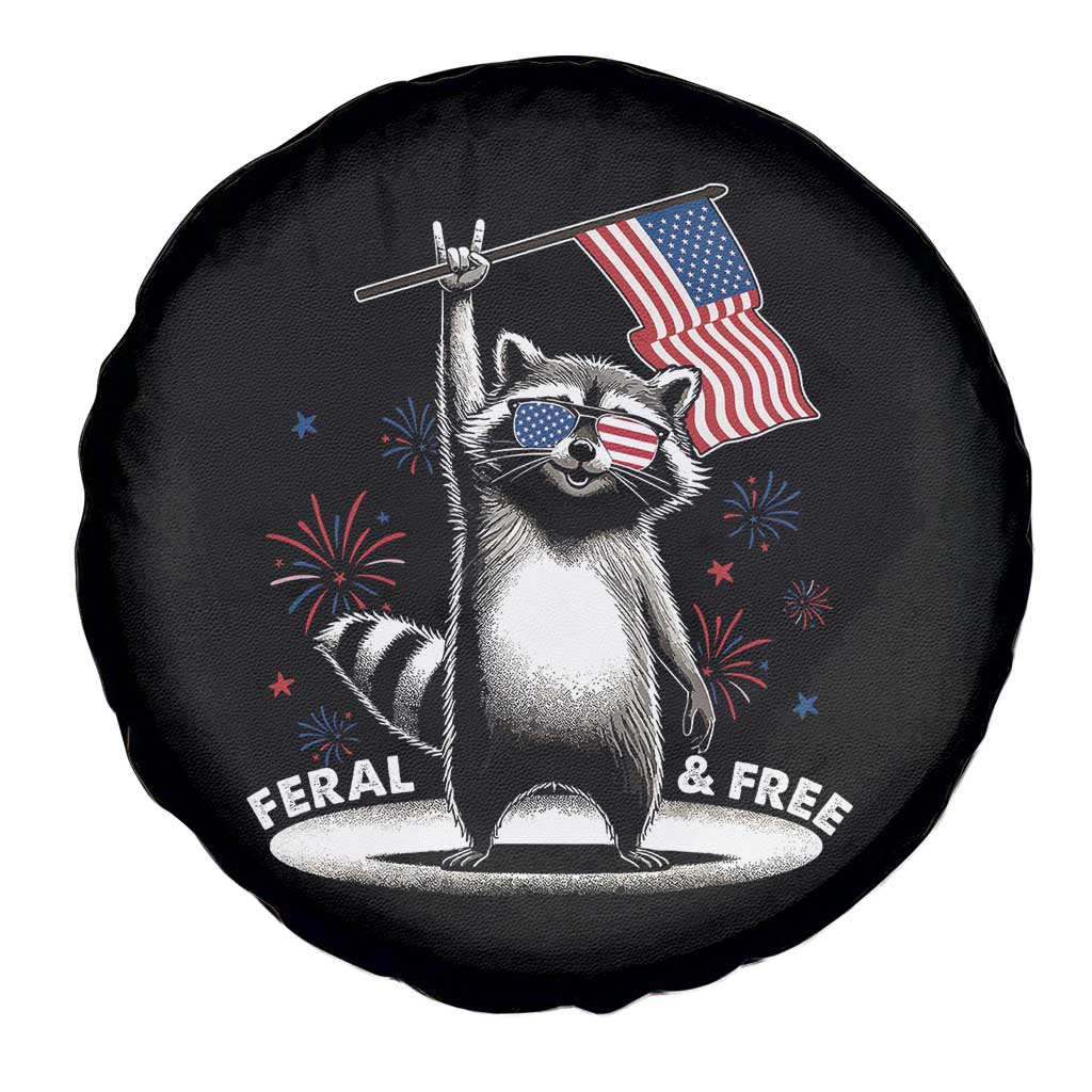 Funny Feral And Free Spare Tire Cover 4th of July Patriotic Raccoon With American Flag Fireworks - Wonder Print Shop