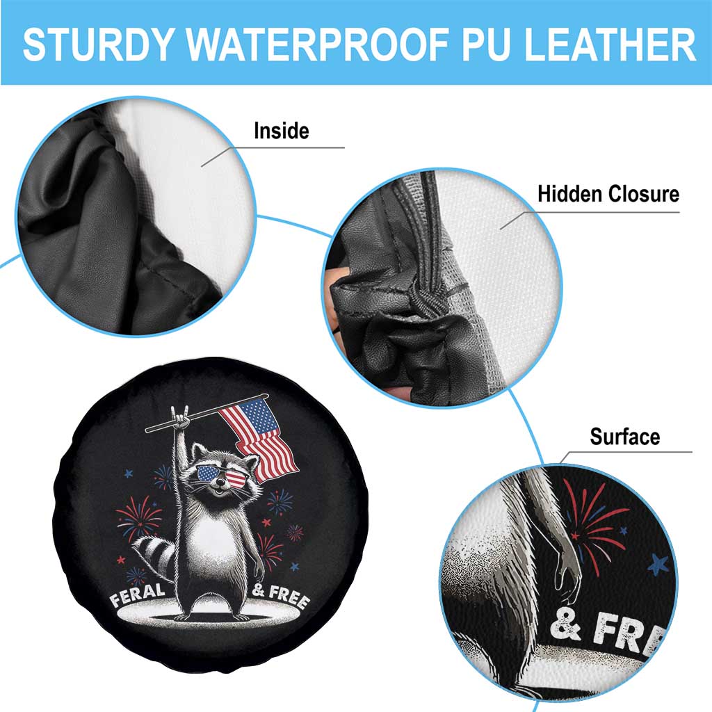 Funny Feral And Free Spare Tire Cover 4th of July Patriotic Raccoon With American Flag Fireworks - Wonder Print Shop