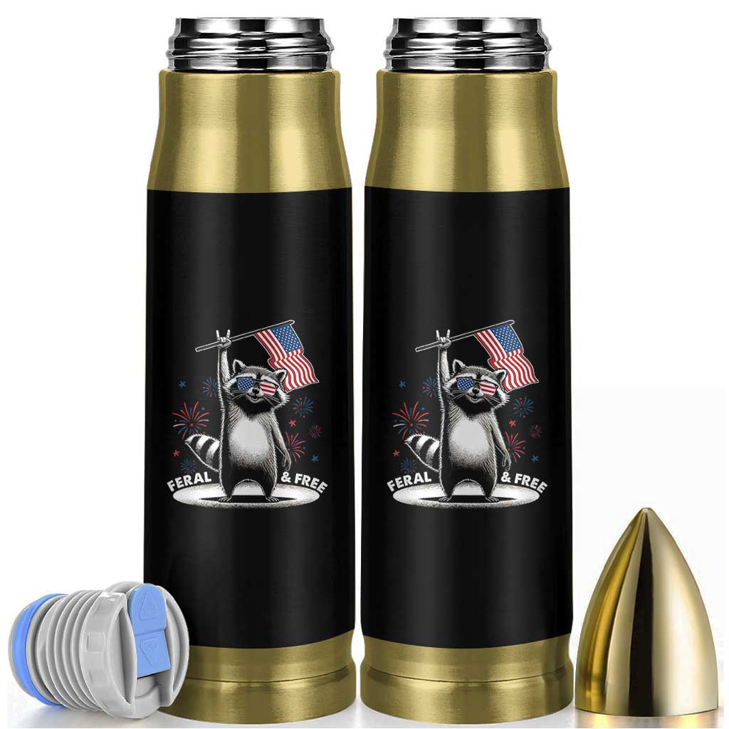 Funny Feral And Free Bullet Tumbler 4th of July Patriotic Raccoon With American Flag Fireworks - Wonder Print Shop
