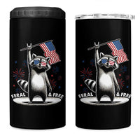 Funny Feral And Free 4 in 1 Can Cooler Tumbler 4th of July Patriotic Raccoon With American Flag Fireworks - Wonder Print Shop