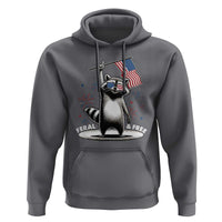 Funny Feral And Free Hoodie 4th of July Patriotic Raccoon With American Flag Fireworks - Wonder Print Shop