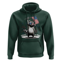 Funny Feral And Free Hoodie 4th of July Patriotic Raccoon With American Flag Fireworks - Wonder Print Shop