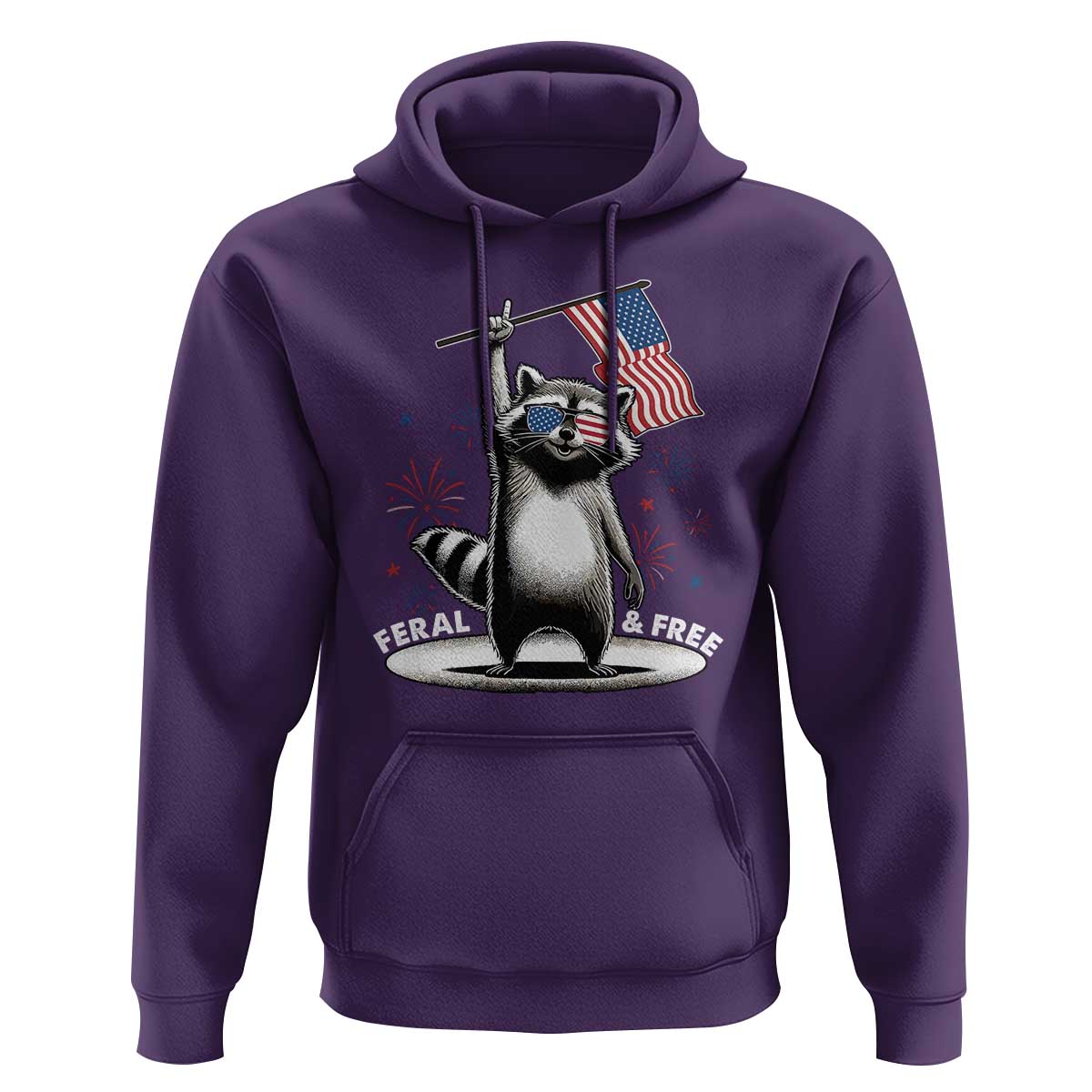 Funny Feral And Free Hoodie 4th of July Patriotic Raccoon With American Flag Fireworks - Wonder Print Shop