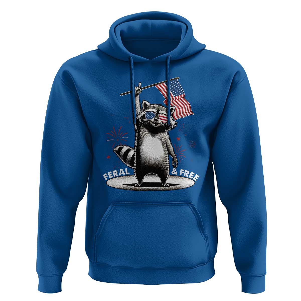 Funny Feral And Free Hoodie 4th of July Patriotic Raccoon With American Flag Fireworks - Wonder Print Shop