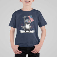 Funny Feral And Free T Shirt For Kid 4th of July Patriotic Raccoon With American Flag Fireworks - Wonder Print Shop