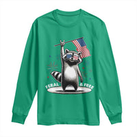 Funny Feral And Free Long Sleeve Shirt 4th of July Patriotic Raccoon With American Flag Fireworks - Wonder Print Shop